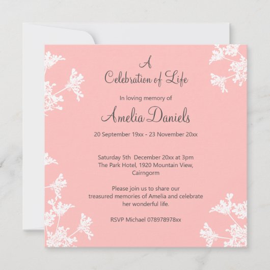 Witte wilde bloem Viering van het Leven Aankondigi Save The Date (Voorkant)