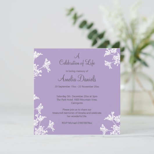 Witte wilde bloem Viering van het Leven Aankondigi Save The Date (Staand voorkant)