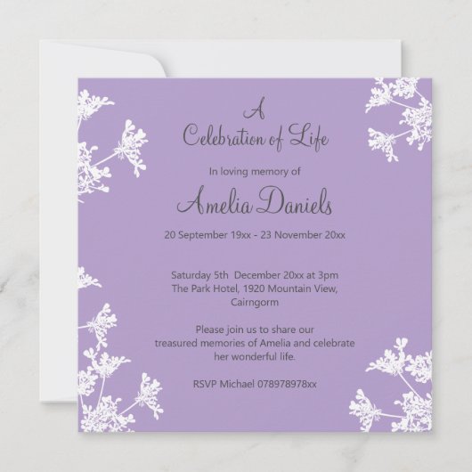 Witte wilde bloem Viering van het Leven Aankondigi Save The Date (Voorkant)