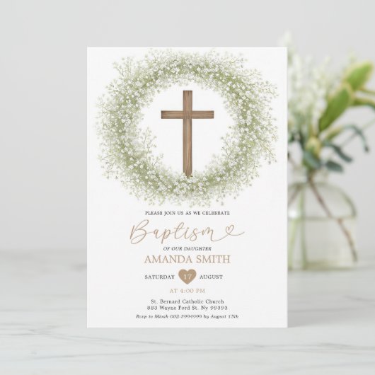 Witte Wilde Bloemen Baby's Breath Cross Meisje Doo Kaart (Staand voorkant)