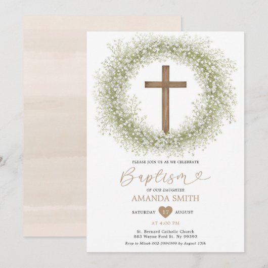 Witte Wilde Bloemen Baby's Breath Cross Meisje Doo Kaart (Voorkant / Achterkant)