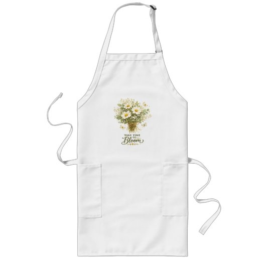 Witte Wilde Bloemen Boeket Botanisch  Lang Schort (Voorkant)