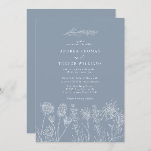 Witte wilde bloemen | Boho chique bruiloft Kaart (Voorkant / Achterkant)