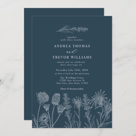 Witte wilde bloemen | Boho chique bruiloft Kaart (Voorkant / Achterkant)