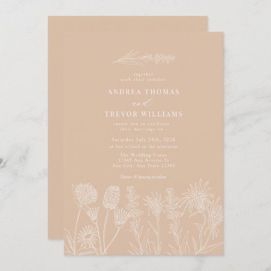 Witte wilde bloemen | Boho chique bruiloft Kaart (Voorkant / Achterkant)