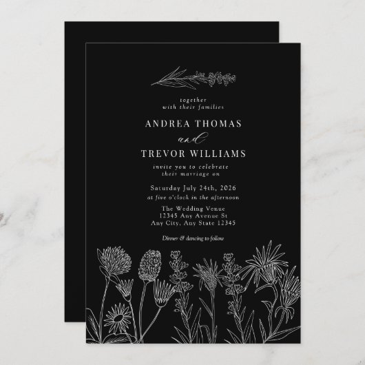 Witte wilde bloemen | Boho chique bruiloft Kaart (Voorkant / Achterkant)