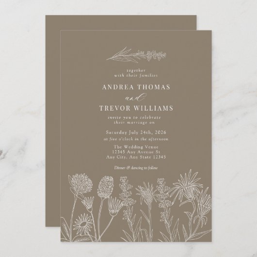 Witte wilde bloemen | Boho chique bruiloft Kaart (Voorkant / Achterkant)