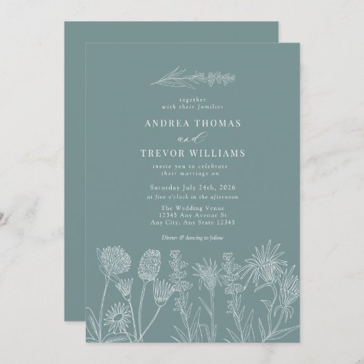 Witte wilde bloemen | Boho chique bruiloft Kaart (Voorkant / Achterkant)