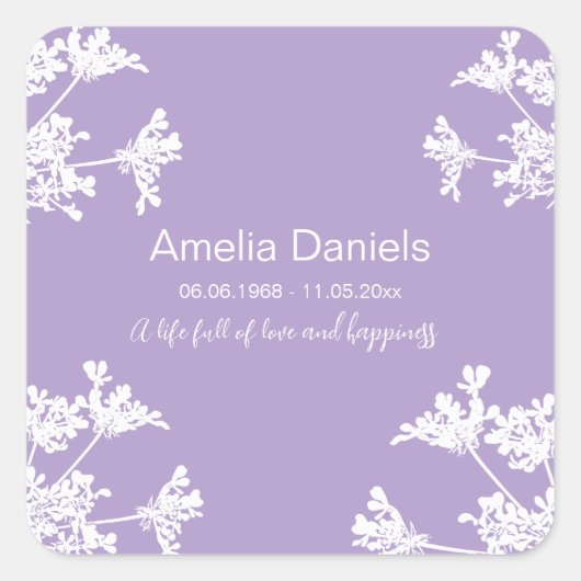 Witte wilde bloemen in het geheugen vierkante sticker (Voorkant)