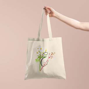 Witte wilde bloemen in waterverf met initiaal 1zij tote bag