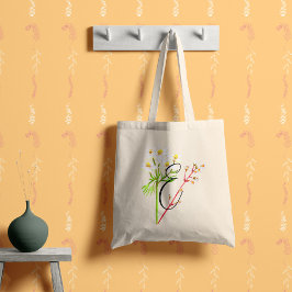 Witte wilde bloemen in waterverf met je initiaal. tote bag