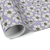 Witte wilde bloemen op lavendel cadeaupapier (Rol Hoek)