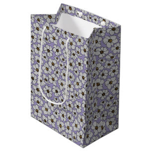 Witte wilde bloemen op lavendel medium cadeauzakje