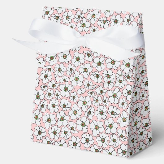 Witte wilde bloemen op roze bedankdoosjes (Voorkant)