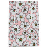 Witte wilde bloemen op roze medium cadeauzakje (Voorkant)