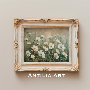 Witte Wilde Bloemen Schilderen Spring Meadow Poster