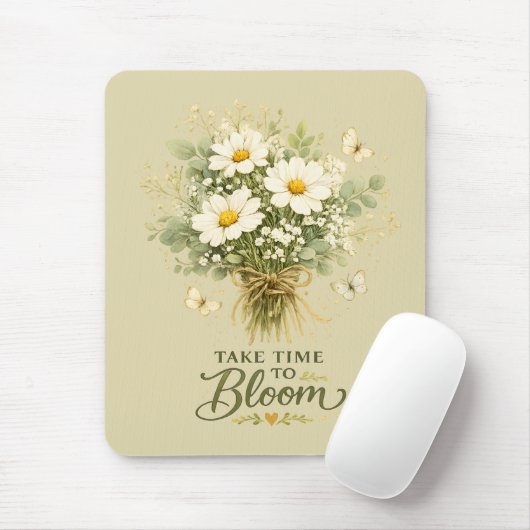 Witte wilde bloemenboeket muismat (Met muis)