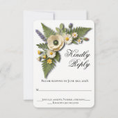 Witte wilde bloementuin bruiloft RSVP kaartje (Voorkant)