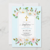 Witte wilde hond roos bord blauw bloemendoop kaart (Voorkant)