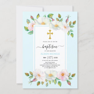 Witte wilde hond roos bord blauw bloemendoop kaart