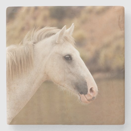 Witte wilde paarden stenen onderzetter (Voorkant)