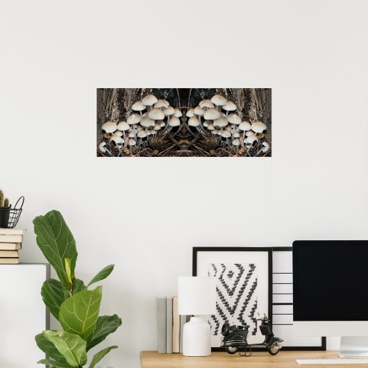 Witte Wilde Paddestoel Cluster Spiegel Abstract Poster (Thuiskantoor)
