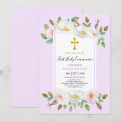 Witte wilde roos bloemenlavendel Eerste Communie Kaart (Voorkant / Achterkant)