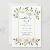 Witte wilde roos groene bloemen moederdag brunch kaart (Voorkant)