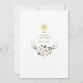 Witte Wilde Rozen Goud Glitter Eerste Heilige Comm Kaart (Achterkant)