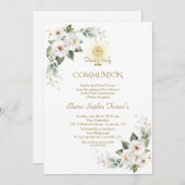 Witte Wilde Rozen Gouden Glitter Eerste Communie Kaart (Voorkant / Achterkant)