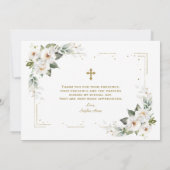 Witte Wilde Rozen Kalligrafie Meisje Foto Doop Bedankkaart (Achterkant)