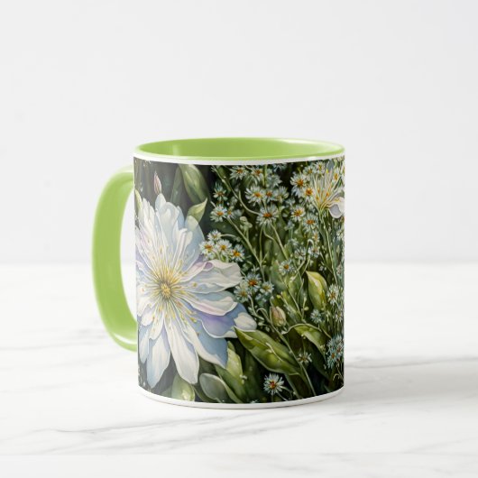 Witte Wildflower Bloemen Tuin Art Cup Mok (Voorkant links)