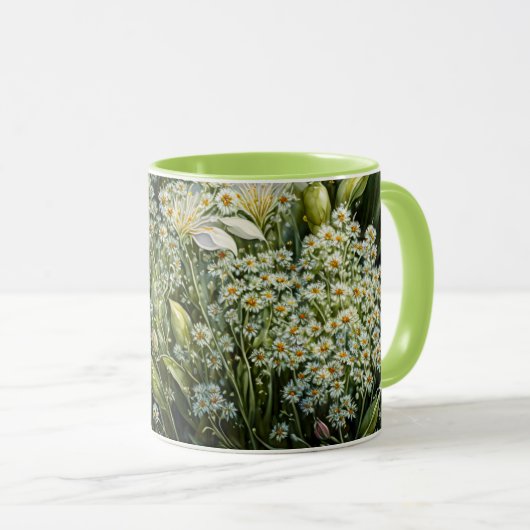Witte Wildflower Bloemen Tuin Art Cup Mok (Voorkant rechts)