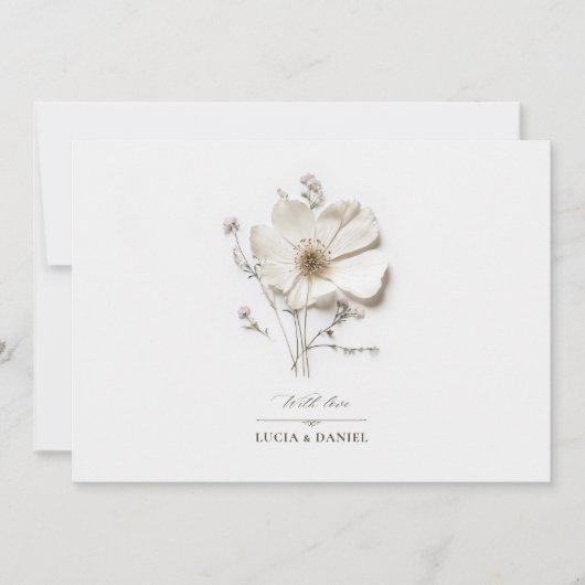 Witte Wildflower Horizontale Elegante Huwelijk Kaart (Voorkant)