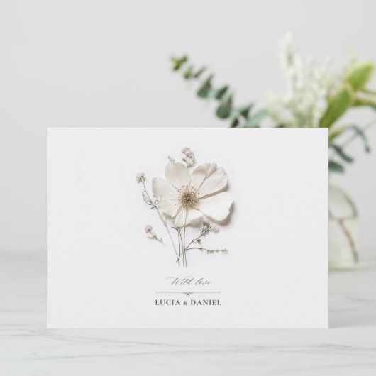Witte Wildflower Horizontale Elegante Huwelijk Kaart (Staand voorkant)