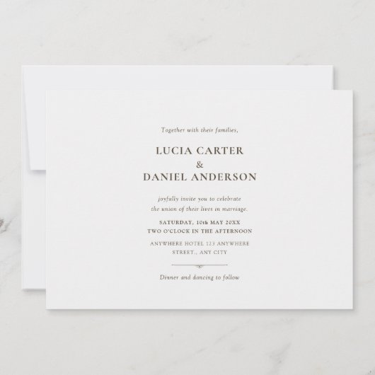 Witte Wildflower Horizontale Elegante Huwelijk Kaart (Achterkant)