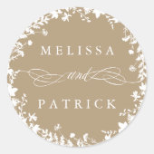 Witte Wildflower krans silhouet bruiloft Tan Ronde Sticker (Voorkant)