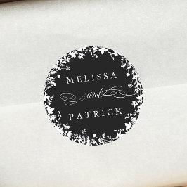 Witte Wildflower krans silhouet bruiloft zwart Ronde Sticker