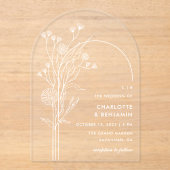 Witte Wildflower Moderne Minimalistische Boog Wedd Acryl Uitnodigingen (Voorkant)