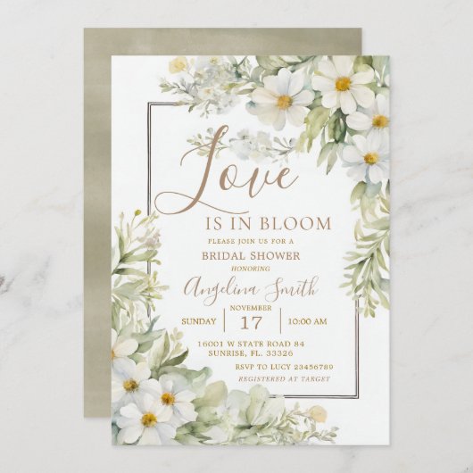 Witte Wildflower Vrijgezellenfeest bruidsuitnodigi Kaart (Voorkant / Achterkant)