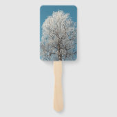 Witte wilgenboom tegen wolkenloze blauwe hemel handwaaier (Achterkant)