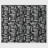 Witte WILLIAM naam op zwart Cadeaupapier (Vlak)