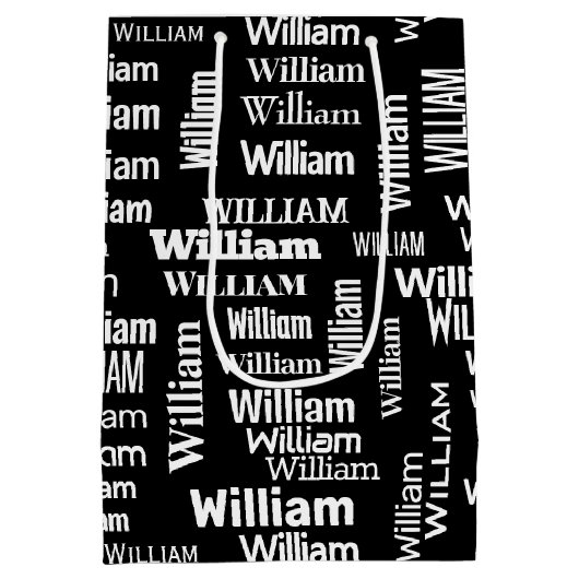Witte WILLIAM naam op zwart Medium Cadeauzakje (Achterkant)