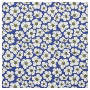 Witte Windbloemen Op Blauw Stof
