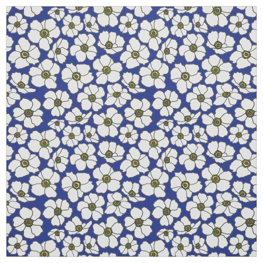 Witte Windbloemen Op Blauw Stof (Swatch)