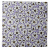 Witte windbloemen op lavendel  tegeltje (Voorkant)