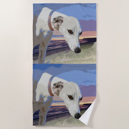 Witte windhond olieverf, strandlaken (Voorkant)