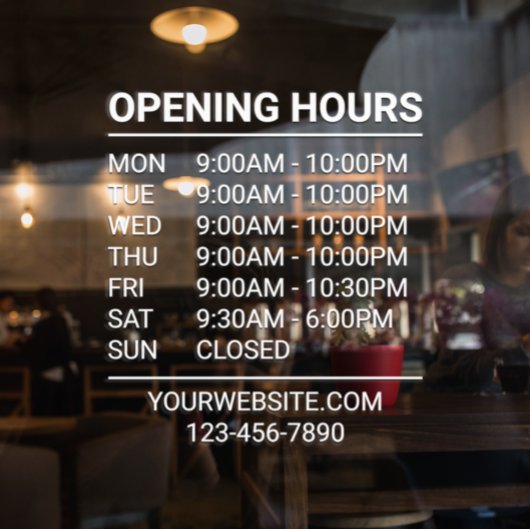 Witte winkeluren Onderteken Website Telefoon Venst Raamsticker