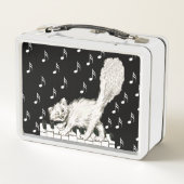 Witte Winking Cat Fluffy Tail op Piano Muzieknoten (Achterkant)