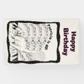 Witte Winking Cat Piano Keys Muziek Opmerking Verj Spandoek (Horizontaal)